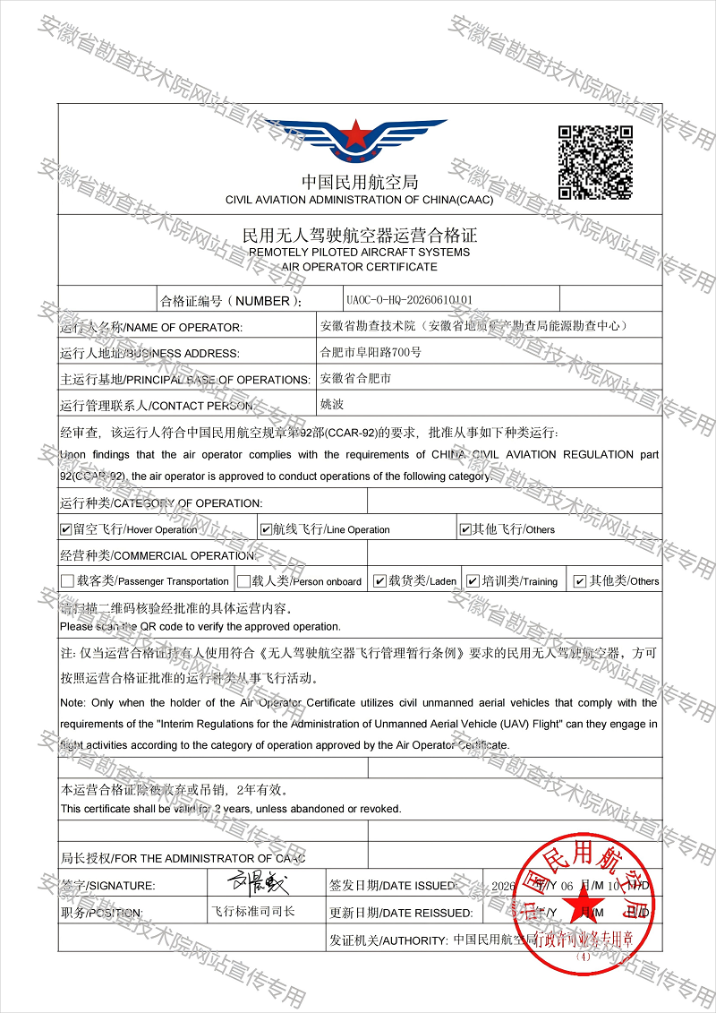 民用无人驾驶航空器营运合格证